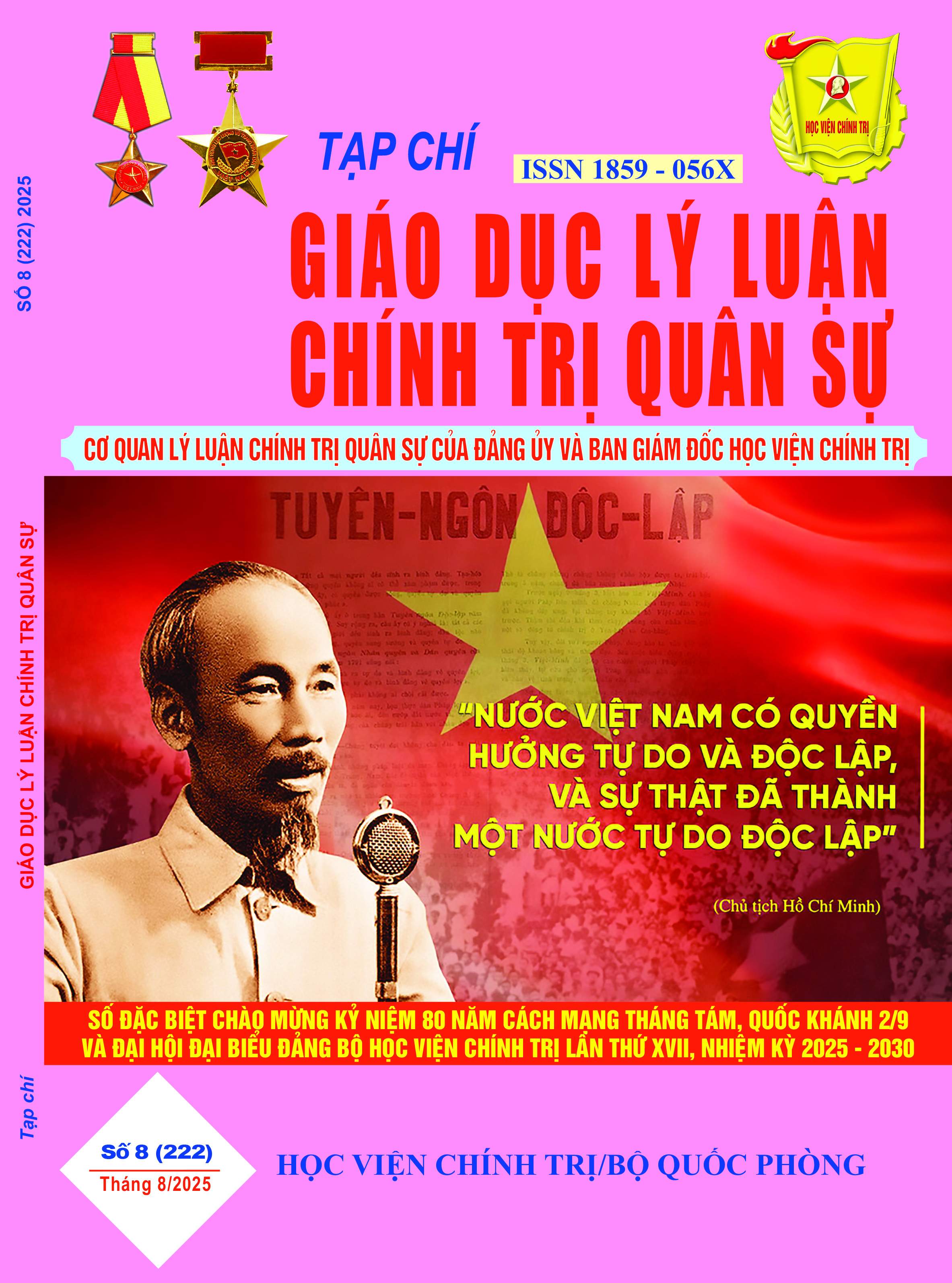 					Xem Số 8 (222) (2025): Số báo đặc biệt chào mừng kỷ niệm 80 năm Cách mạng Tháng Tám, Quốc khánh 2/9 và Đại hội Đại biểu Đảng bộ Học viện Chính trị lần thứ XVII, nhiệm kỳ 2025 - 2030 (21/6/1925 - 21/6/2025)
				