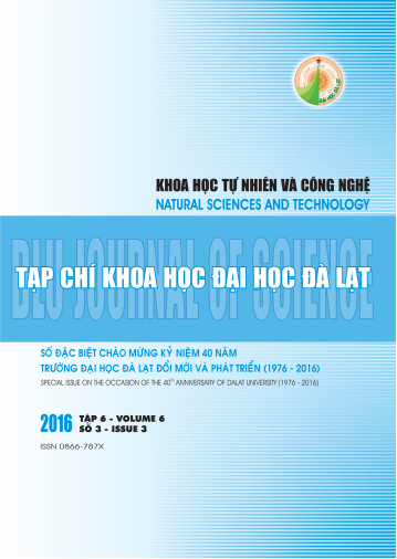 					View Vol. 6 No. 3 (2016): Số đặc biệt chào mừng kỷ niệm 40 năm Trường Đại học Đà Lạt đổi mới và phát triển (1976 - 2016)
				